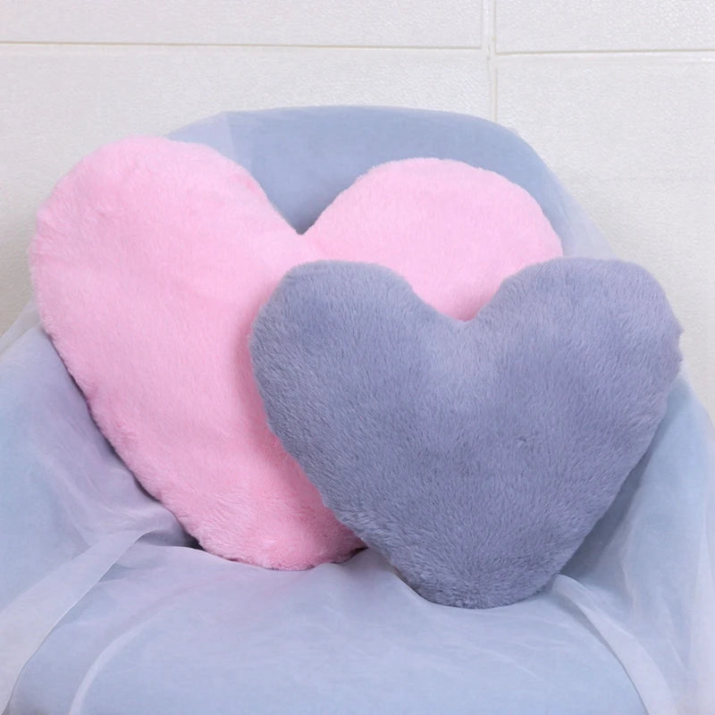 Faux Rabbit Fur Heart Pillow Decorative Pillows Plush Love Heart Shaped Fluffy Throw Pillow Cushion Valentine's Day Gifts 12/17"