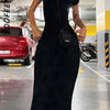 BOOFEENAA Short Sleeve Backless Long Dresses Sexy Outfits for Women Clothes Basics Casual Bodycon Grey Black Dress C71-BH23