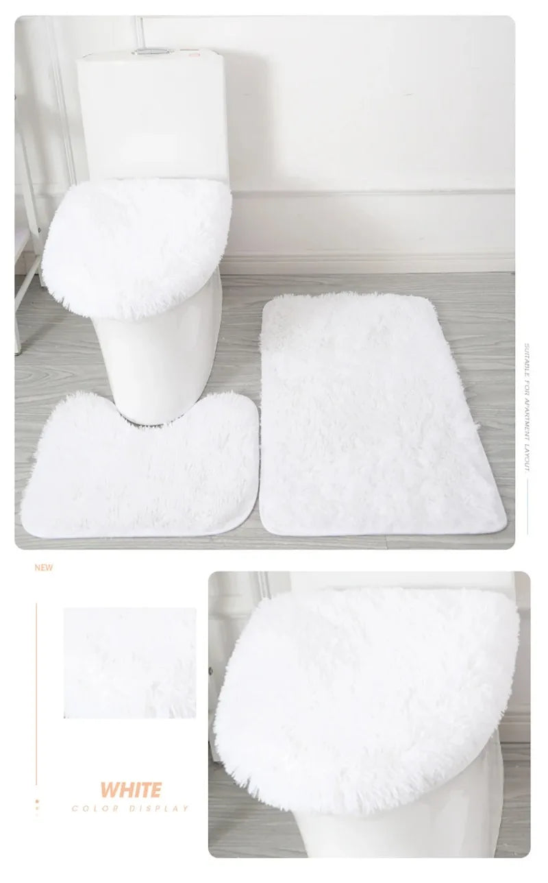 3PCS/set Solid Color Home Carpets Toilet Lid Cover Rugs Kit Non-slip Foot Mat for Bathroom Floor Bath Rug Foot Mat