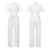 Elegant Jumpsuits & Rompers for Women O Neck Lace Patchwork Short Sleeve Sashes High Waisted Luxury Birthday Party Dinner Outfit