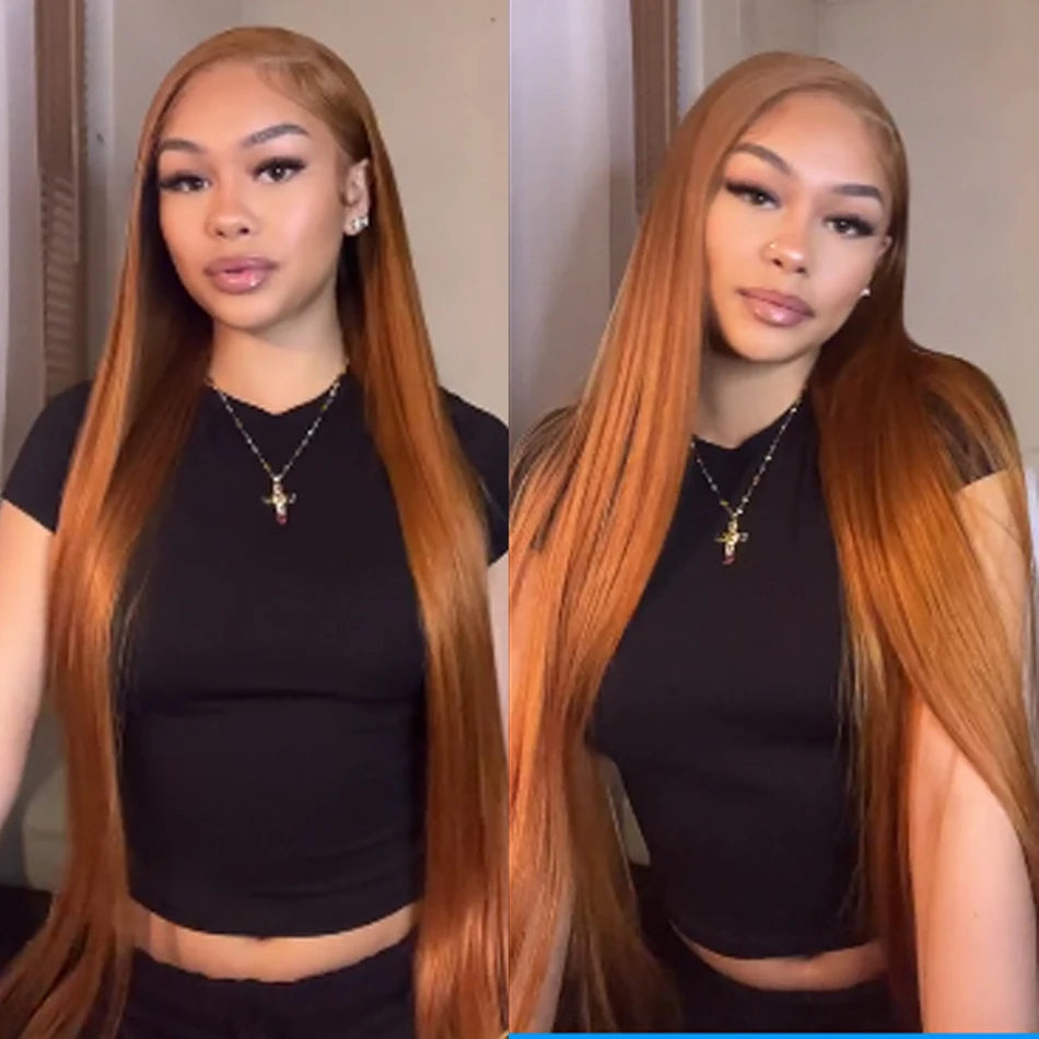 13x6 Ginger Blonde Fall Colored Human Hair Lace Front Wigs 180% HD Lace Frontal Wigs Straight Honey Blonde Human Hair Wig