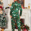 Christmas Reindeer Print Satin Pajama Set for Adults – Polyester & Elastane Long Sleeve Party Loungewear with Lapel Collar