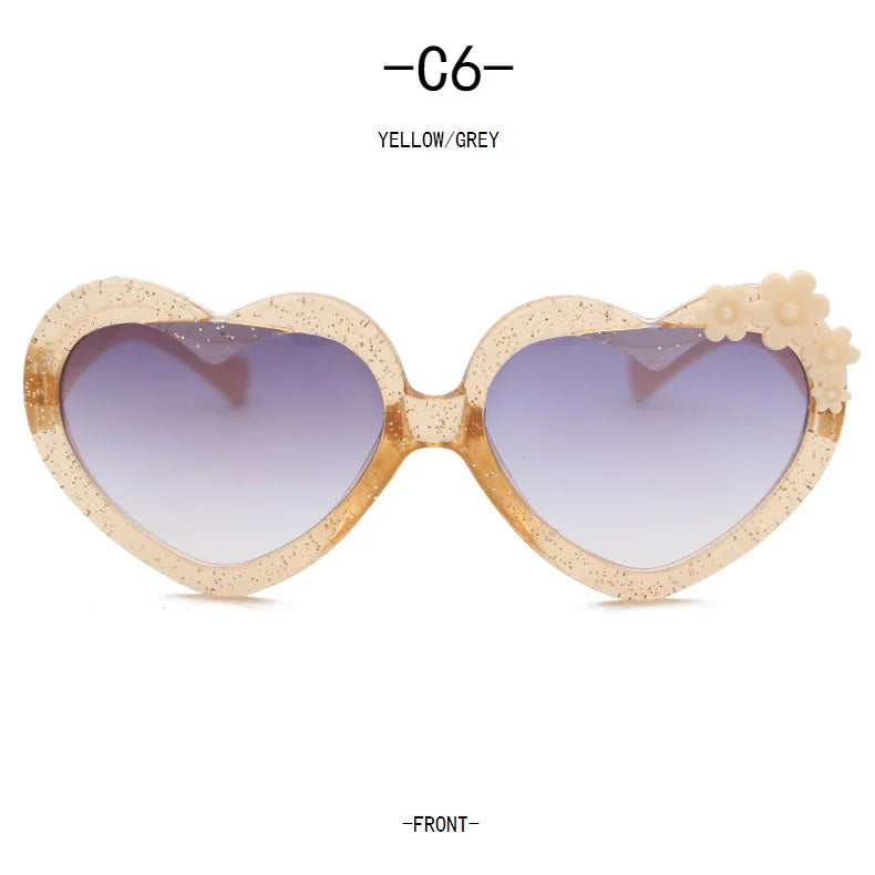 Girls Boys Love Heart Sunglasses Outdoor Sun Protection Children Lovely Flower Vintage Sun Glasses Classic Kids Eyewear UV400