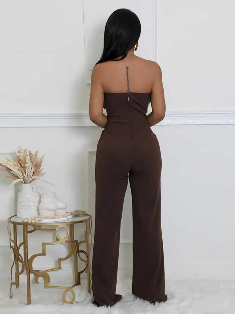 Women Summer Strapless Jumpsuit Sexy One Piece Outfits Cut Out Waist Party Jumpsuit Clothing Lady Full Length Backless Jumpsuits