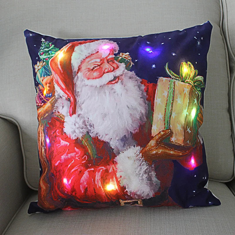 45cm Glowing Santa Claus Pillowcase with Led Lights 2023 New Year Decoration for Home Christmas Ornament Decor Led Cushion Cover