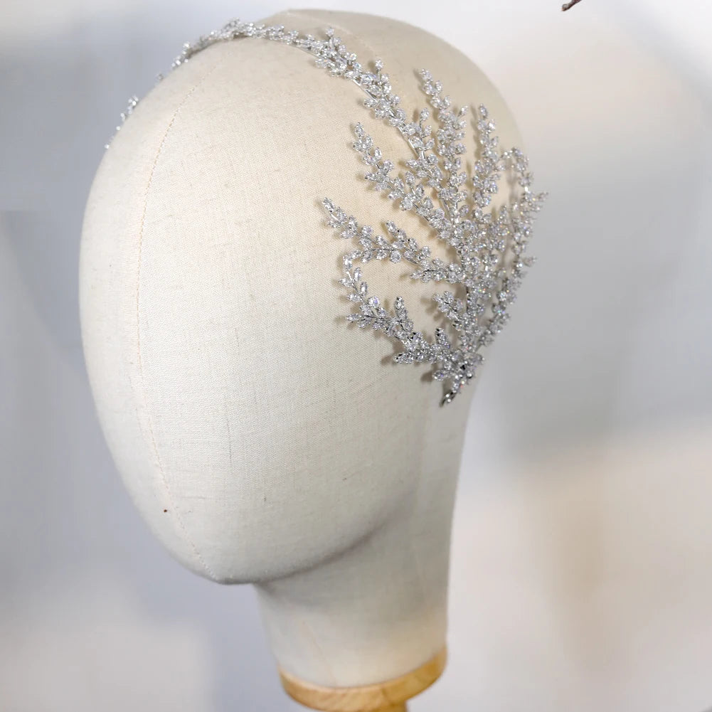 ASNORA New Tiara Cubic Zirconia Crown Diadema Bridal Wedding Hair Accessories CZ Leaf Crystal Headbands Couronne Party Jewelry