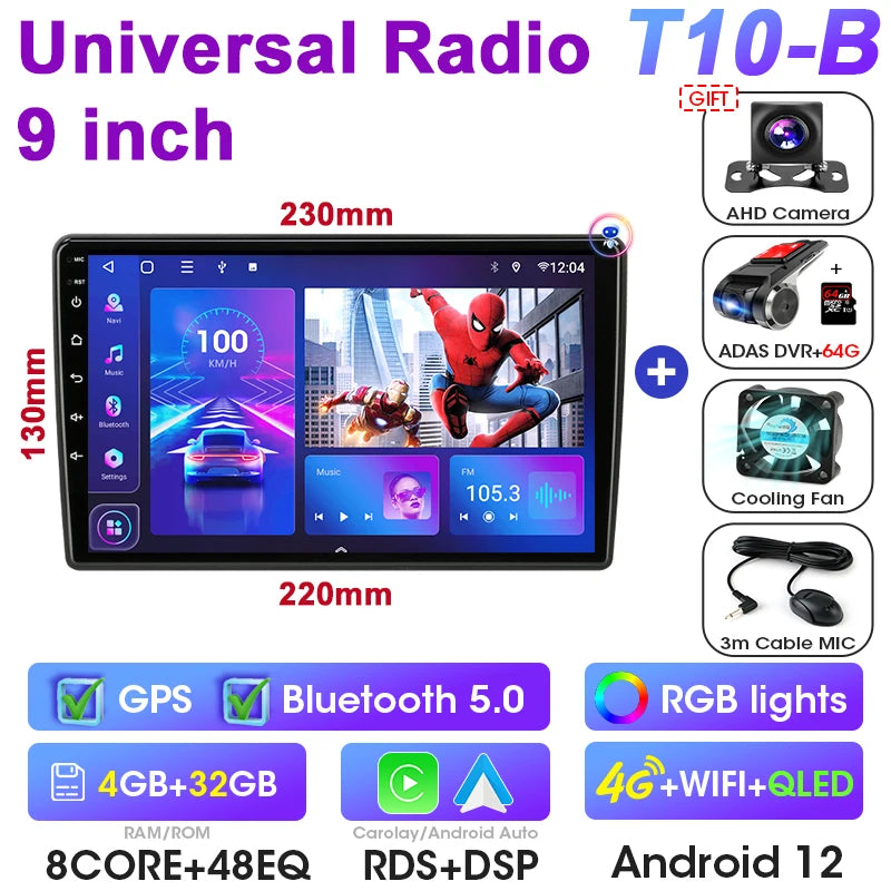 Universal 7 9 10″ 2 din Android 12 Car Radio Multimedia Video Player For Nissan Kia Honda Toyota Volkswagen 4G DSP Carplay Auto