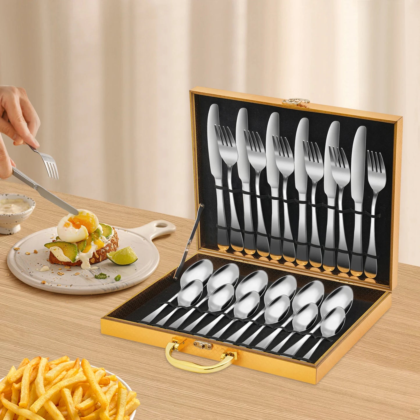 24Pcs/90Pcs Flatware Set Stainless Steel Silverware Utensil Kitchen Tableware Forks Knives Spoons Cutlery for Home Restaurant