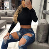 Basic Sheath Women Solid Turtleneck Tshirt Autumn Stretch Casual Undershirt Female All-match Street Activity Crop Tops