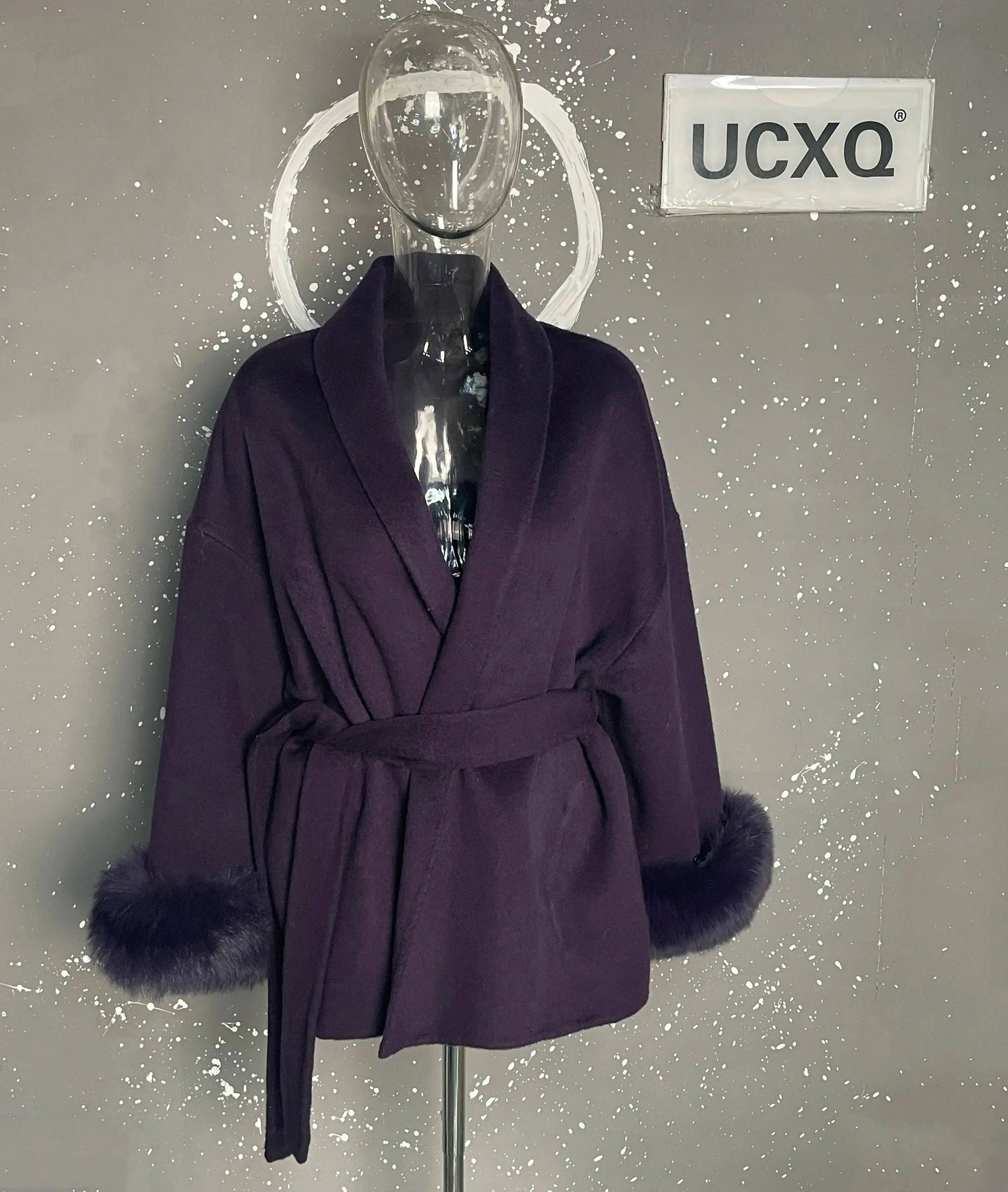 UCXQ Elegant OL Office Lady Overcoats Fur Patchwork Long Sleeve Woolen Coat Beautiful Women's Clothing Jacket Autumn 2025 Winter