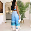 Sexy Nightclub Outfits for Women 2 Piece Set Birthday Vacation Bra Crop Top and Print Wide Leg Pants Matching Sets Beach Wear