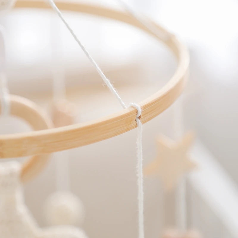 Baby Crib Mobile Bed Bell Rattle Toys Wooden Crochet Stars Pendant Bed Bell Toys Newborn Comfort Crib Bracket Hanging Toys Gifts