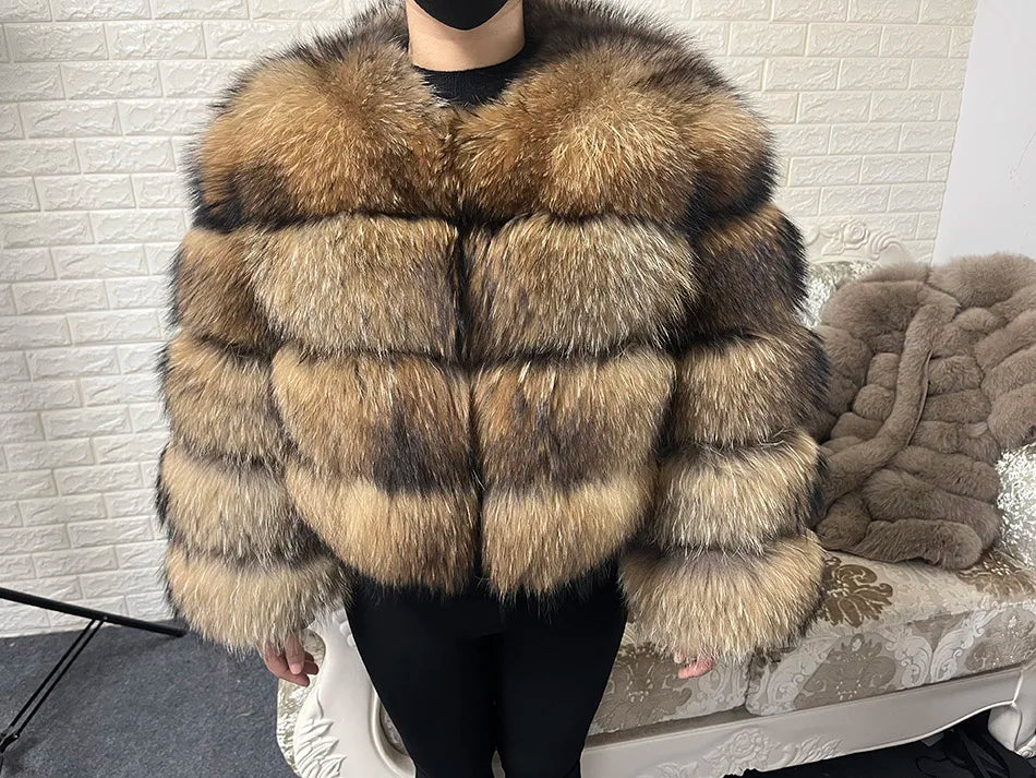 2025 MAOMAOKONG Natural Real Fox Fur Coat Women Winter Long Sleeve Luxury Raccoon Fur Jackets Thick Top Female Furry Coat Vest