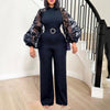 Elegant Jumpsuits & Rompers for Women O Neck Full Sleeve Belt Waisted Straight African Birthday Party Dinner Overalls Clothes OL