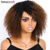 Ombre Brown Short Afro Kinky Curly Bob Wigs For Women Brazilian Human Hair Wigs Highlight Human Hair Wig With Bangs 180% Density