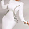 Women Celebrity Sexy Beading Crystal Diamonds Black White Maxi Long Bodycon Bandage Dress 2024 Elegant Evening Club Party Dress