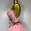 Women Sexy Strapless Pink Mesh Two Pieces Set Prom Gown Celebrate Birthday Nightclub Party Singer Stage Performance Costume