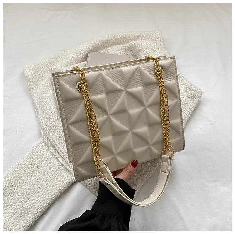 Ladies Fashion Large Capacity Chain Bag Retro Square Tote Bag Diamond Texture Shoulder Crossbody Daily Hundred Underarm Handbag