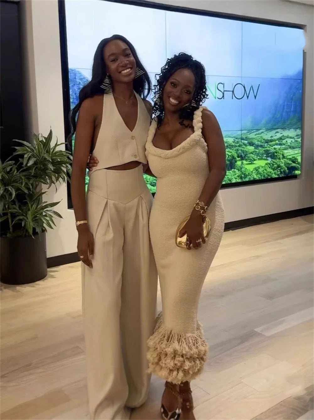 Fashion Yellow Tassel Knitted Sling Midi Dress for Women 2024 Sexy Backless Sleeveless Summer Beach Party Lady Robes