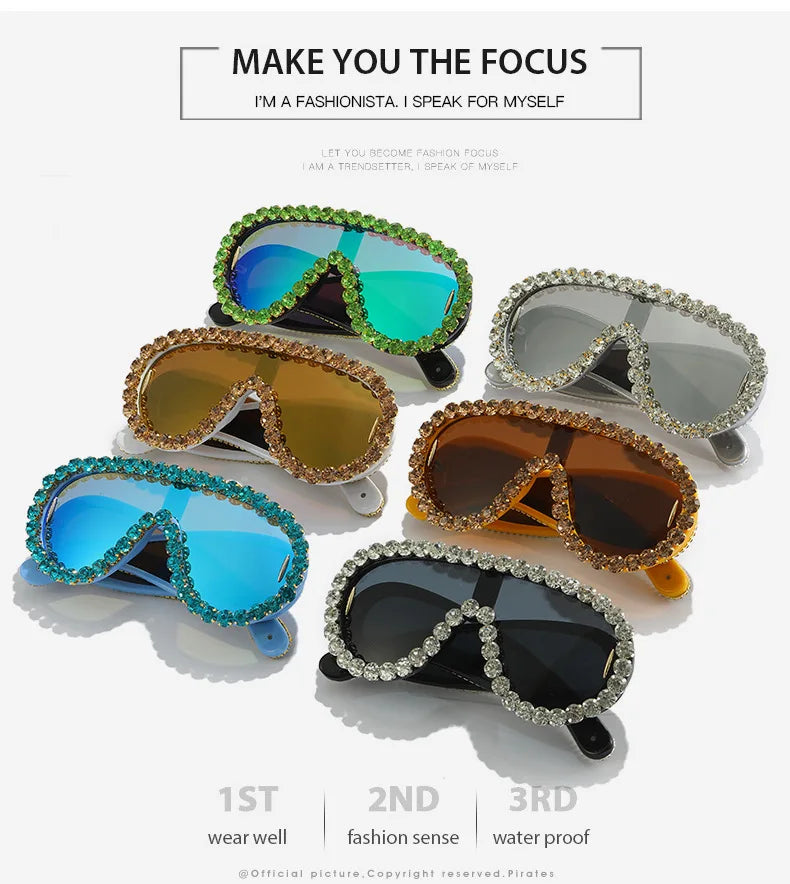 Oversized Punk Rhinestones Sunglasses Women 2024 Luxury Brand One-Piece Y2K Sports Sun Glasses for Lady Steampunk Eyewear UV400