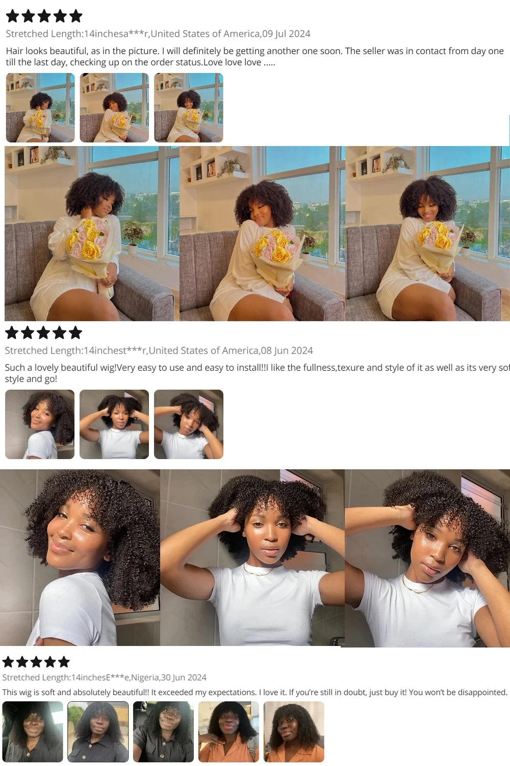 Afro Kinky Curly Wigs with Bangs 250% Density Brazilian Remy Human Hair Full Machine Made Wigs Short Afro Curly Wigs For Women