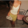 Sexy Sequins Tassel Skirt Sets Women Sling Crop Tops Hip Package A-line Short Skirts 2025 Summer Chic Beach Party Outfits Lady
