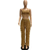 FAGADOER Sexy Hollow Out Tassels Pants Two Piece Sets Women Halter Sleeveless Backless Crop Top + Pants Outfit Female Streetwear