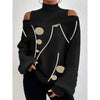 2024Ladies Long Sleeve Turtleneck Tops Women Sexy Off Shoulder Hollow Out Loose Printing T-shirt 2024 Autumn Fashion T-shirt Top