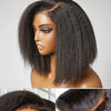 Peruvian Kinky Straight Wig Glueless Short Bob Wigs Human Hair 13X4 Yaki Straight Lace Front Wig Pre Plucked Closure Wig 180%