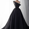 Bella Black Satin Beaded Robes De Soirée One Shoulder A-line Prom Dresses Customized Long Sleeves Floor-length Wedding Dress