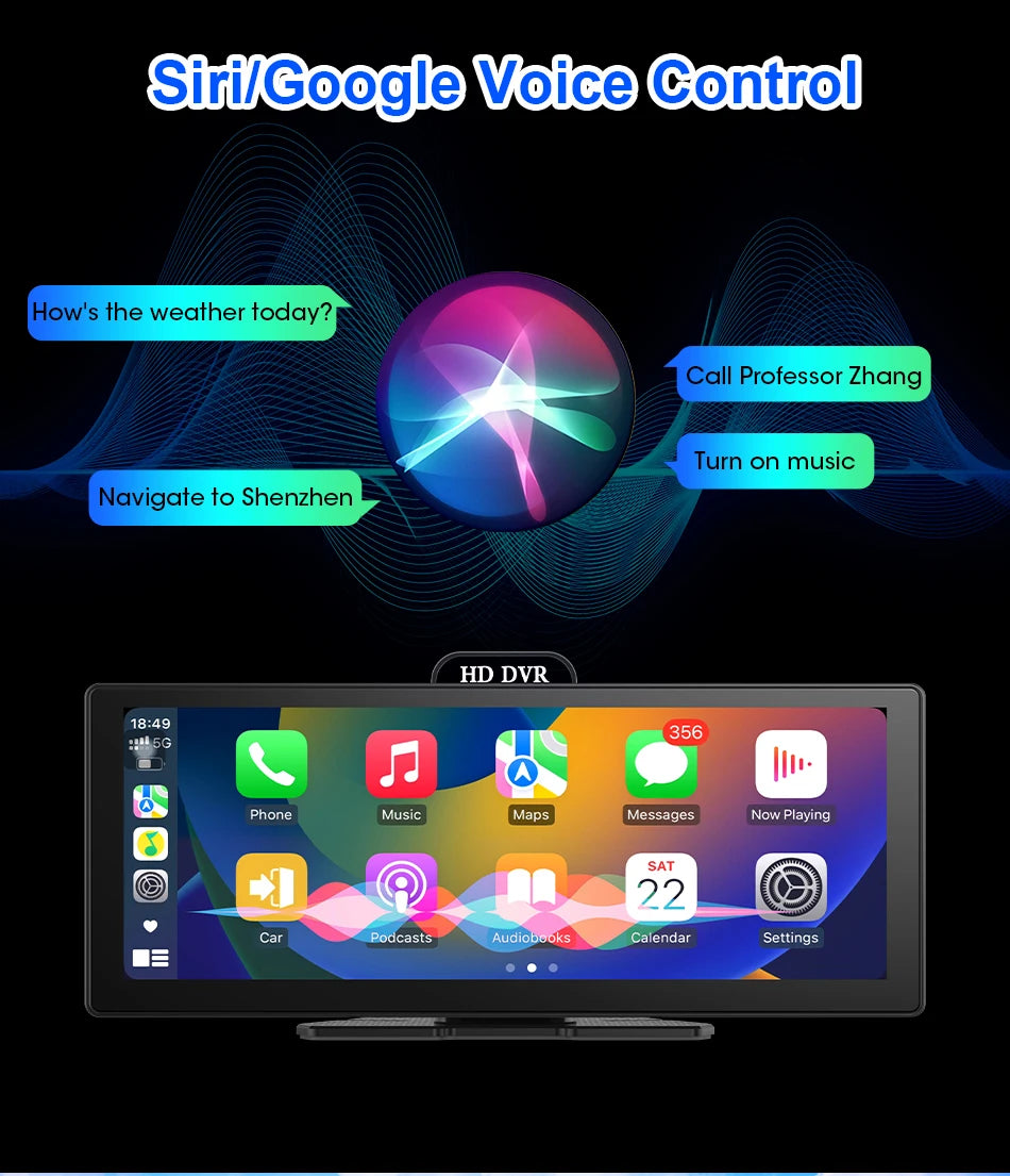 11.26 Inch 4K DVR Wireless CarPlay & Android Auto Dash Cam Bluetooth Audio GPS Navigation Dashboard Dual Lens Video Recorder