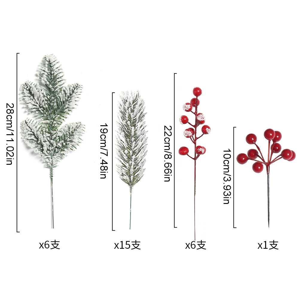 4/12/20Pcs Artificial Pine Needles Berry Set Vine Garland Accessories Christmas Tree Decoration Ornament for Home Decor New Year