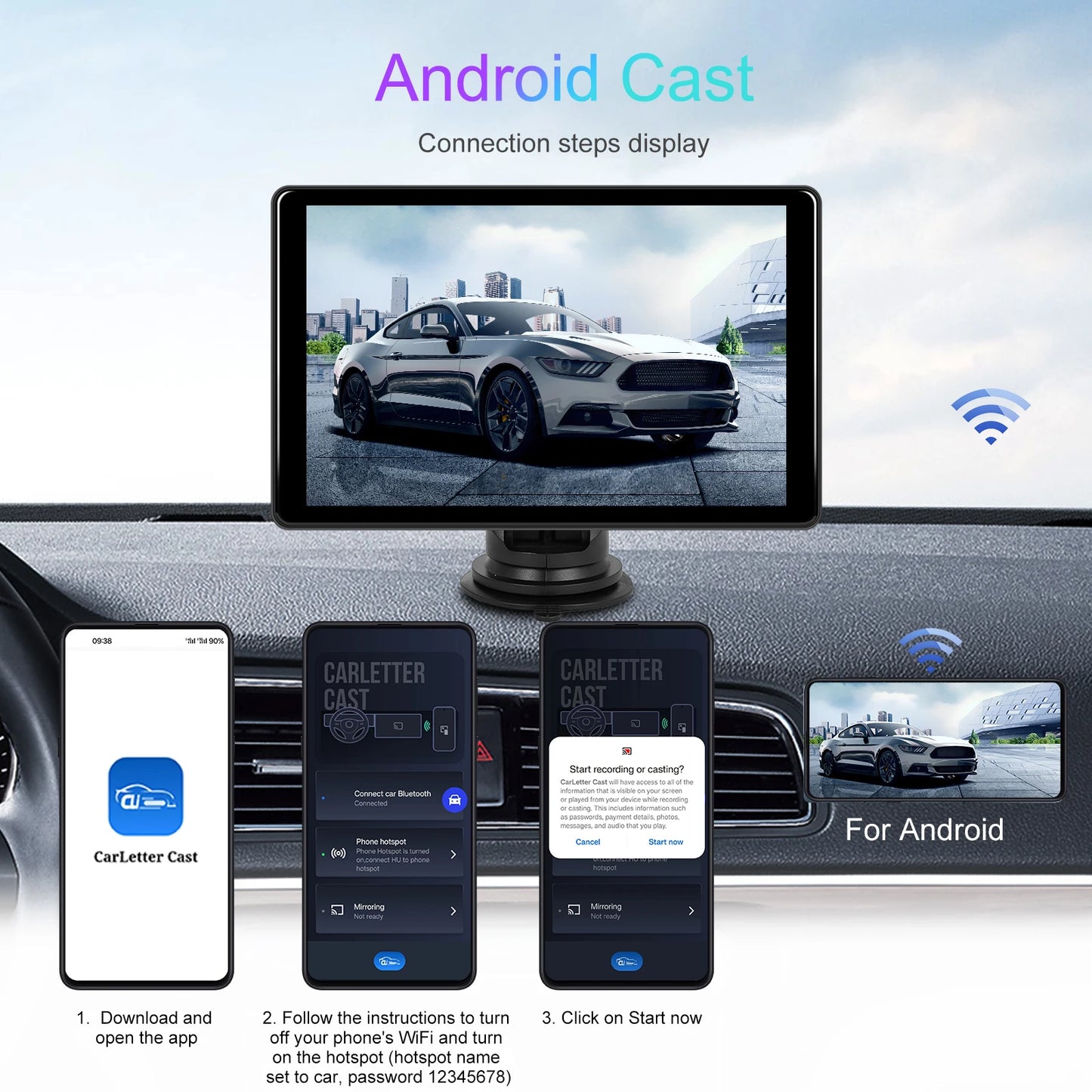 Podofo Universal Car Screen 8-Inch Multimedia WIFI Video Player Wireless Carplay Screen for Apple or Android 4+64GB Navigation