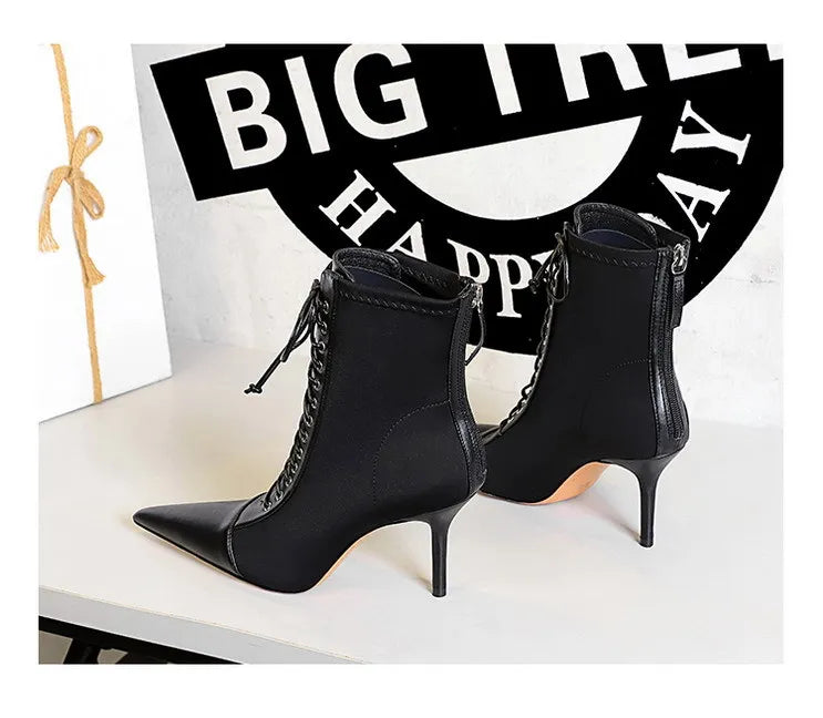BIGTREE Shoes Cross Straps Sexy Women Boots Pointed Toe Stiletto High-heel Boots 2025 New Women's Ankle Boots Plus Size 42 43