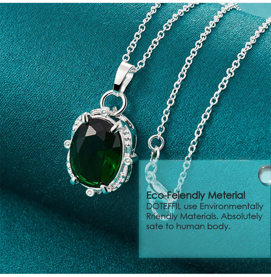 DOTEFFIL 925 Sterling Silver Green Zircon AAAAA Pendant Necklace 16-30 Inch Chain For Woman Fashion Wedding Party Charm Jewelry