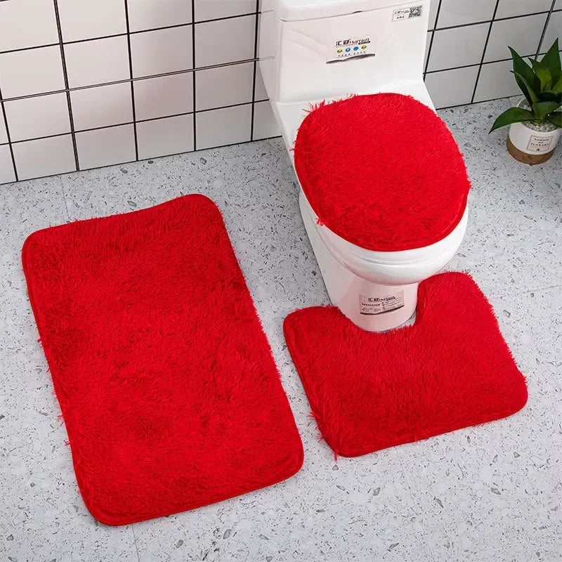 3pcs Bathroom Mat Set for Bathroom Silk Tie-Dye Toilet Soft Non Slip Rug Shower Carpets Toilet Lid Cover Floor Mats for Hallway