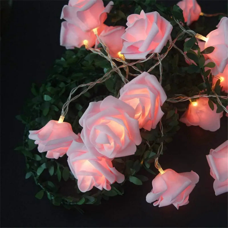 Rose LED Flower String Lights Garland Fairy Lights Romantic Lamp 3M 20LEDs For Wedding Valentines Day Christmas Party Decoration