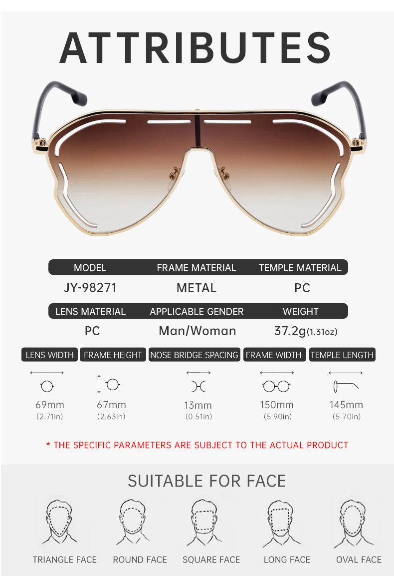 Oversized Hollow One-Piece Sunglasses Women Big Frame 2024 Luxury Brand Special-Shaped Sun Glasses For Ladies Eyewear Shades