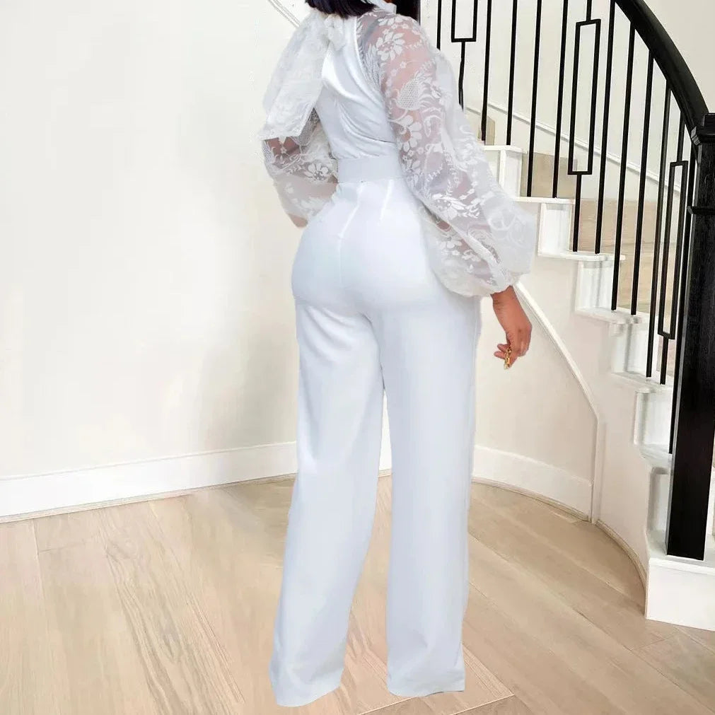 Mesh Jumpsuit Women White Overalls Party Lace Rompers New In Bodysuit One Piece Long Sleeve Summer Long Pants Y2k Spring Work