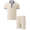 2025 Men Europe and the United States new summer Waffle solid color zip-up lapel short-sleeve suit shorts two sets
