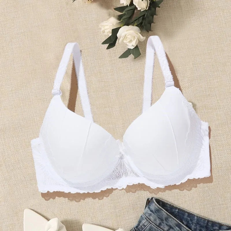 Beauwear Lace Trim Underwire Bra for Women Full Cup Molded Cup Bra Push Up Lingerie