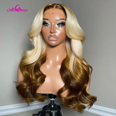 Ombre 613 Brown 13x4 13X6 Body Wave Lace Frontal Wigs Human Hair 200 Density For Black Women Brazilian Remy Hair Pre Plucked