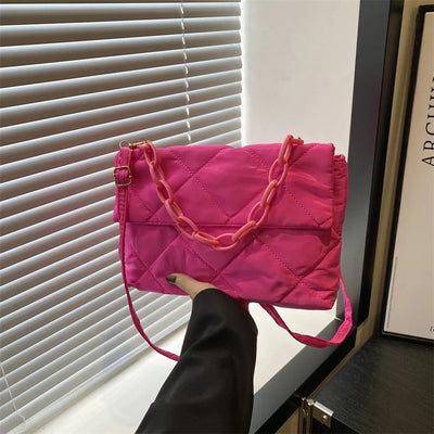 Acrylic Chain Crossbody Square Bags Casual Flap Women Commute Bags Quilted All-match Winter Large Capacity for Girls Shopping