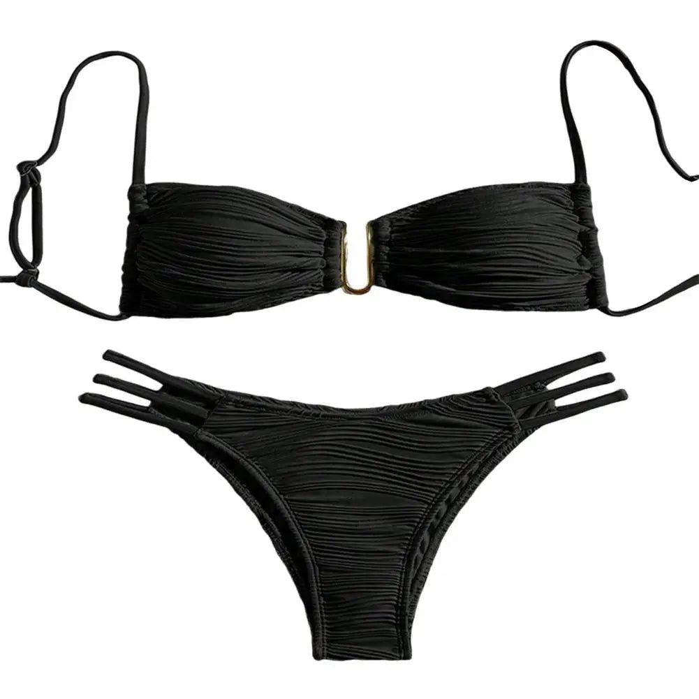 Women Two-piece Trunk Swimsuit Stylish Bandeau Padded Bikini Set Split Swimming Suit Lady Girls Pad Bra Briefs Set Beachwear