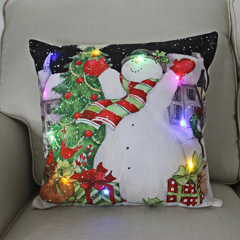 45cm Glowing Santa Claus Pillowcase with Led Lights 2023 New Year Decoration for Home Christmas Ornament Decor Led Cushion Cover