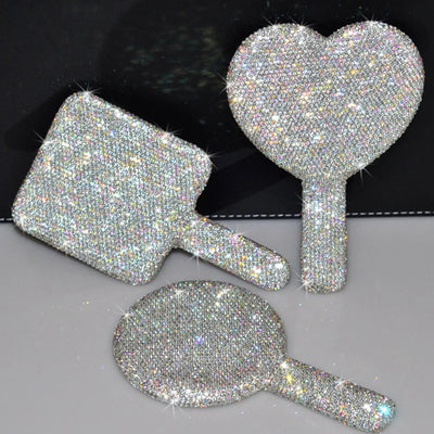 Women's Mirror Eyelash Extension Mirror Sticking Diamond Hand Mirror Fashionable High-end Beauty Handle Mirror Cosmetics Mirrors