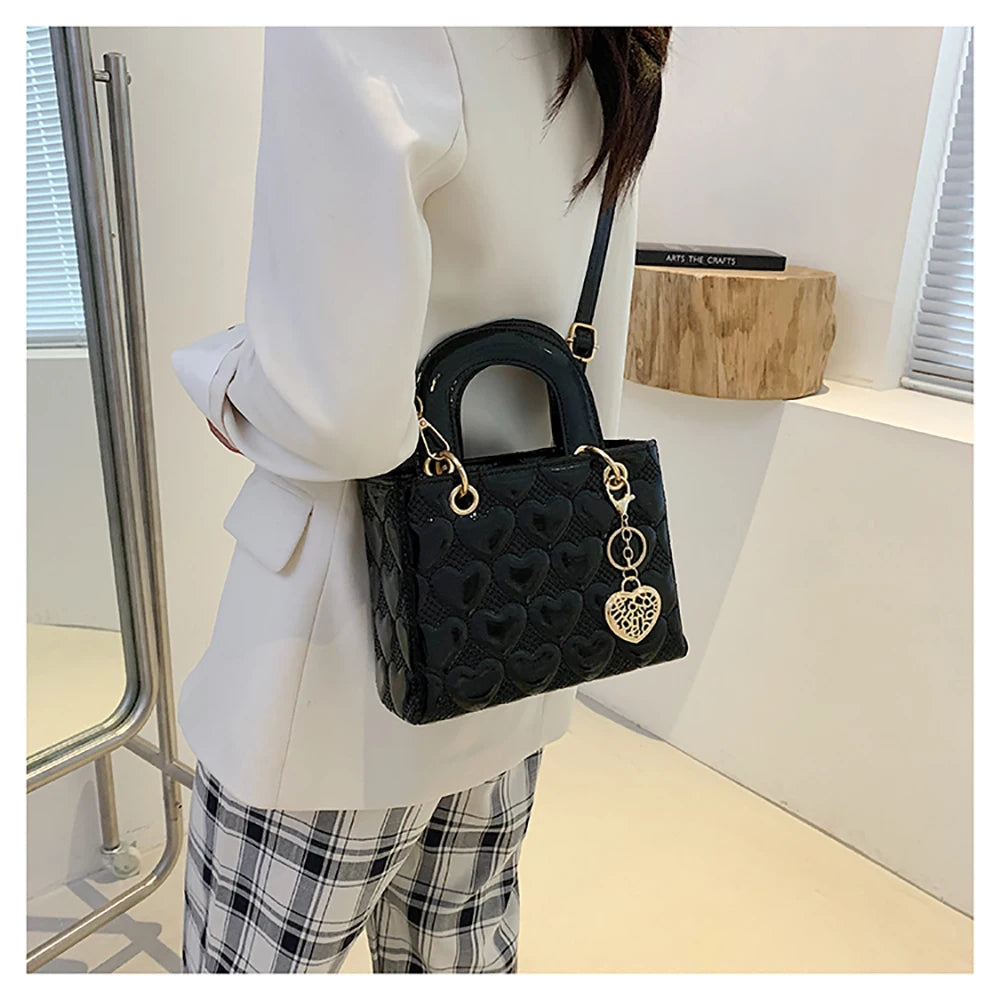 Red Love Patent Leather Bright Surface Handbag High-end Design Sense Wedding Bag Women's New Fashion All-matching Crossbody Bag