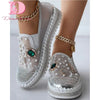 Big Size 43 Brand New Ladies Platform Loafers Fashion Rhinestonen Pearl Solid women's Sneakers Casual Spring Autumn Women Shoes