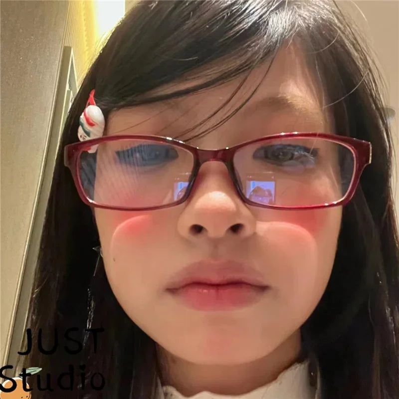 Y2K Women Retro Oval Square Glasses Red Green Frame Glass Eyewear Decorative Computer Anti-blue Eyeglasses with Seaside Driving