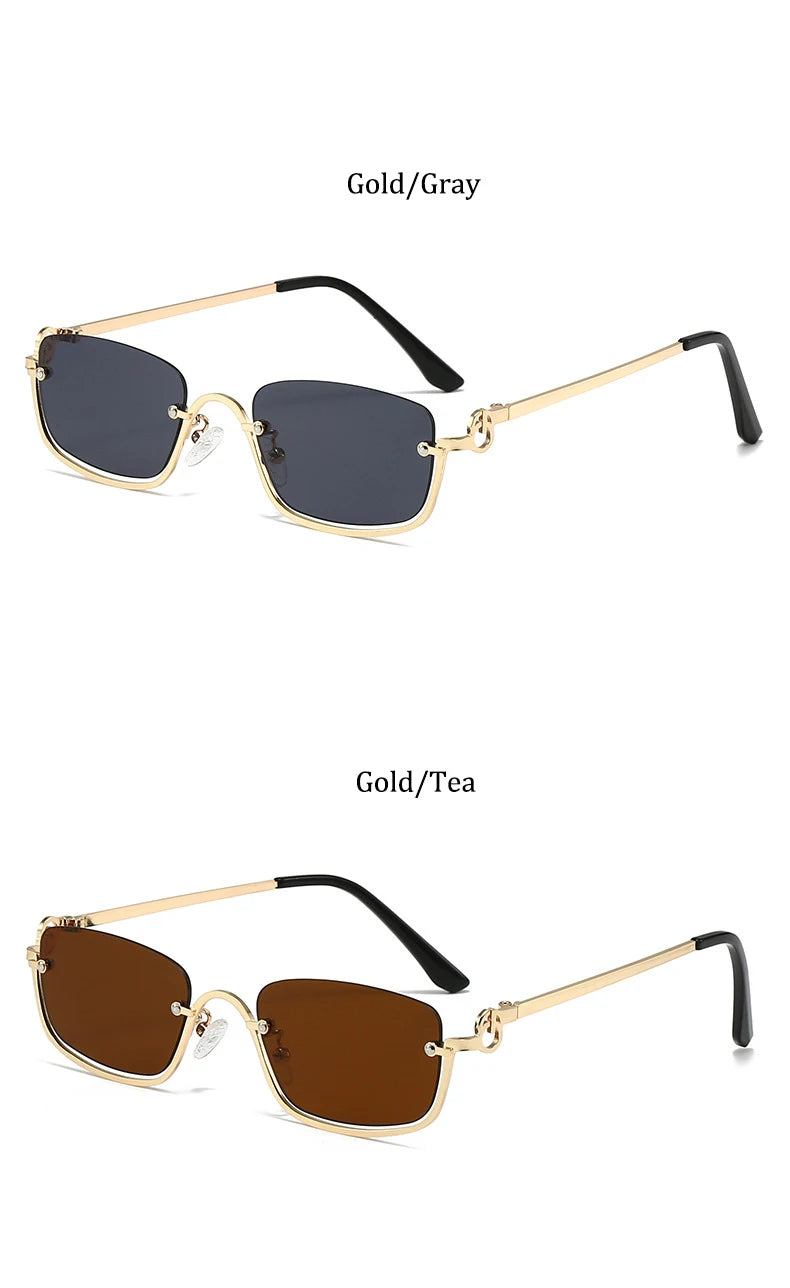 Half Frame Square Sunglasses for women Luxury Brand Small Metal Retro Rectangle Black Sun Glasses Woman Fashion Eyewear